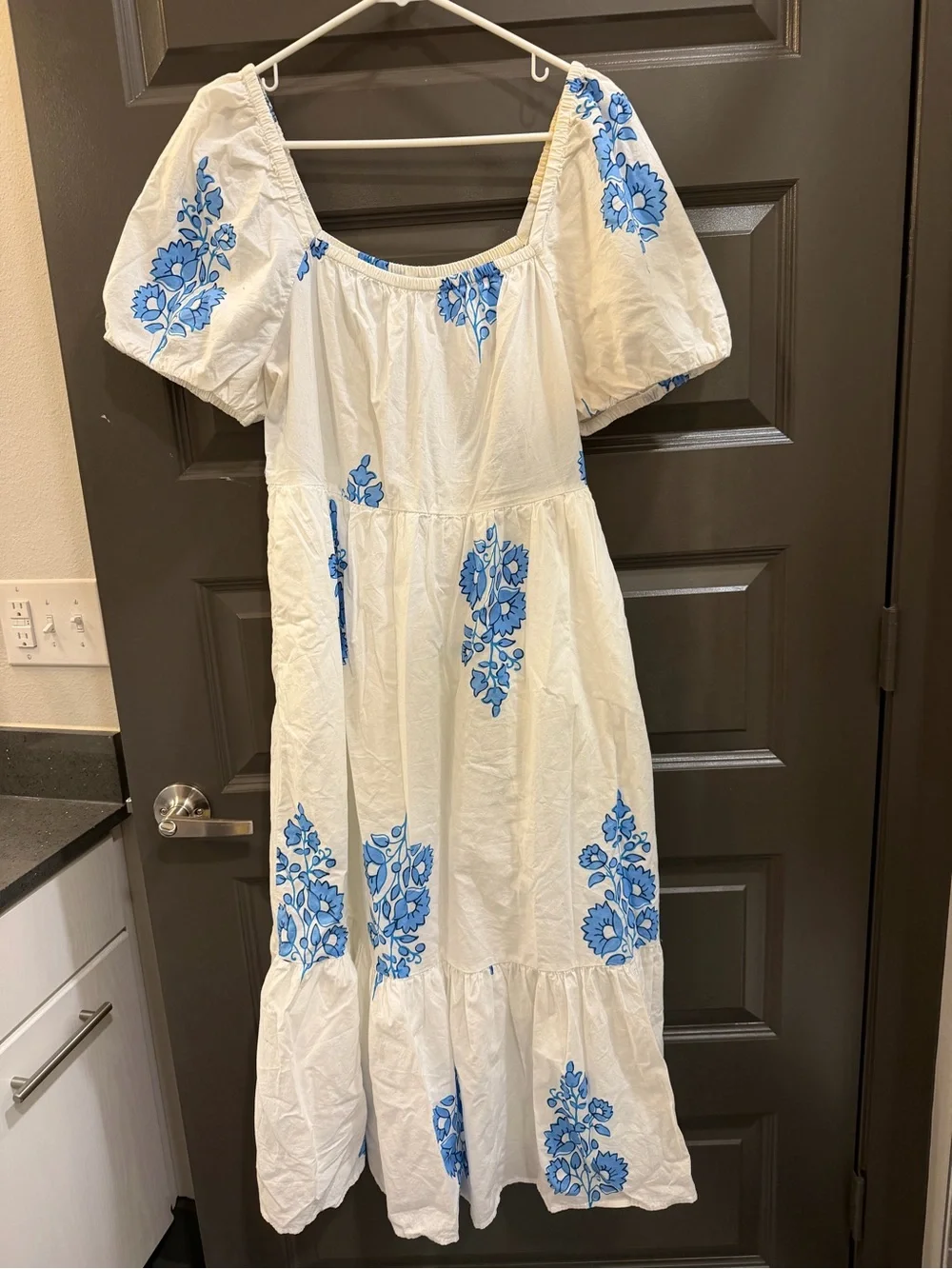 J. Crew white and blue floral Gathered Waist Dress - Picture 1 of 3